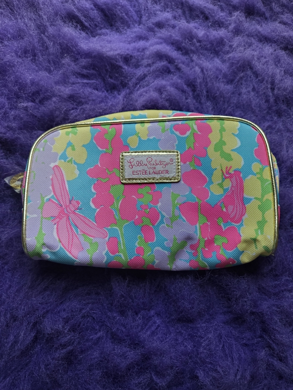 Lilly Pulitzer For Estee Lauder Makeup Bag Blue Green Yellow Purple W/ Zipper